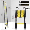 A telescopic ladder is shown in two states: fully extended and folded. Dimensions and load capacity are indicated. Náhled obrázku produktu