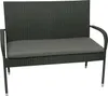 A dark gray woven bench with a gray cushion, shown from the front on a white background. Produktbild-Vorschau