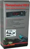 The image shows the front of a product box for a digital thermostat, with a picture of the thermostat and some of its features listed. A lizard and some plants are also visible at the bottom. Produktbild-Vorschau