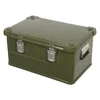 A green aluminum storage box with silver latches and handles, shown from a slightly elevated front-left angle against a white background. Podgląd zdjęcia produktu