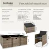 Product information and dimensions for a rattan furniture set. Náhled obrázku produktu