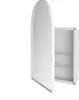 A white medicine cabinet with a mirrored door is shown against a white background. The door is open, revealing two glass shelves inside. Náhled obrázku produktu