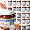 A collage of coffee creamer jars, a croissant, a glass of iced coffee, and a small bowl of powder. Produktbild-Vorschau