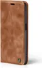A brown flip cover case for a smartphone, shown from the side with the cover closed. Produktbild-Vorschau