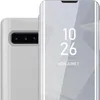 A close-up view of a silver smartphone case with a transparent front cover displaying the time and date. Náhľad obrázku produktu