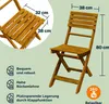 A wooden folding chair with dimensions and feature callouts. Anteprima dell’immagine prodotto