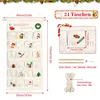 A fabric advent calendar with 24 pockets, shown hanging and with close-up details of pockets and accessories. Produktbild-Vorschau