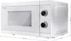 A white Sharp microwave oven shown from a 3/4 side angle. Voir les images du produit