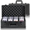 A black storage case for trading cards is shown open, displaying four compartments filled with card cases. Anteprima dell’immagine prodotto