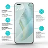 A smartphone screen protector is shown with various features highlighted by text and icons. Produktbild-Vorschau