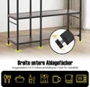 A close-up view of the bottom section of a multi-shelf storage unit, highlighting its adjustable feet and the texture of the shelves. The image also includes a circular inset showing a detail of the adjustable foot mechanism and a row of icons at the botto Voir les images du produit