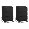 Two black nightstands with three drawers each are shown against a white background. Power cords are visible extending from the front bottom of each nightstand. Produktbild-Vorschau