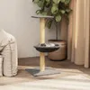 A cat tree with a cat sleeping in it, placed in a room with a plant and curtains. Produktbild-Vorschau