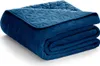 A folded blue blanket with a quilted pattern. Produktbild-Vorschau