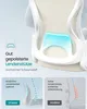 Close-up of an office chair's lumbar support with marketing text and diagrams. Produktbild-Vorschau