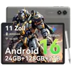 A tablet with a robotic graphic and product specifications overlaid on the screen, with the back of the tablet visible behind it. Produktbild-Vorschau