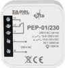 A close-up view of a white electronic relay device with black terminal blocks and labels. Voir les images du produit