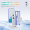 A phone case and phone are shown with a wireless charger. Produktbild-Vorschau