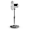 A chrome-finished pedestal fan is shown against a white background. Produktbild-Vorschau