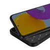 A close-up shot of a black phone case with a carbon fiber look, showing the texture and the edge of a phone screen. Produktbild-Vorschau