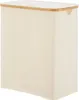 A plain studio shot of a beige laundry basket with a wooden lid. Produktbild-Vorschau