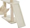 A close-up view of a beige cat tree with a hammock and a scratching ramp. Podgląd zdjęcia produktu
