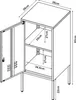 A technical drawing of a black nightstand with dimensions indicated. Anteprima dell’immagine prodotto