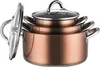A set of copper-colored pots and pans stacked together, with one glass lid propped open. Anteprima dell’immagine prodotto