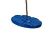 A blue plastic swing seat with a rope attached, isolated on a white background. Produktbild-Vorschau