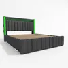 A modern upholstered bed frame with integrated LED lighting. Podgląd zdjęcia produktu