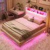 Merax Čalúnená posteľ s baldachýnom 140x200 cm s LED Náhľad obrázku produktu 2