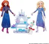 Two dolls, Anna and Elsa from Frozen, are posing with a toy tea set and Olaf the snowman. Produktbild-Vorschau