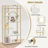 A product image with marketing overlays and text highlighting features of a bookshelf. Produktbild-Vorschau