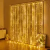A room with sheer curtains decorated with warm white string lights. Náhľad obrázku produktu