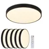 A product shot of a black LED ceiling light and several identical lights stacked below it, along with a remote control. Náhľad obrázku produktu