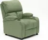 A light green recliner chair with cup holders is shown against a white background. Voir les images du produit
