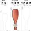 A size chart comparing three different sizes of Tangle Teezer hairbrushes: Mini, Regular, and Large. Each size is represented by an outline and dimensions are provided. The Regular size also shows a colored illustration of the brush with a text overlay. Anteprima dell’immagine prodotto