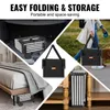 Collage of images showing a foldable dog ramp in various settings: in a car trunk, being carried, under a bed, and stored on stairs. Podgląd zdjęcia produktu