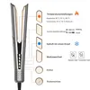 An infographic detailing the features and settings of a hair straightener and dryer. Produktbild-Vorschau