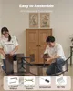 Two people assembling a shelf unit with tools and accessories shown at the bottom. Produktbild-Vorschau
