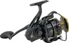 A black fishing reel with gold accents is shown against a white background. Produktbild-Vorschau