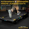 A person is running on a treadmill, with text overlays highlighting product features. Produktbild-Vorschau