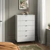 A white dresser with fluted drawers stands in a room with a large window and sheer curtains. Podgląd zdjęcia produktu