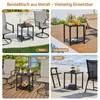 Collage of a black metal side table shown in four different outdoor settings: on a lawn, by a swimming pool, on a veranda, and on a beach. Produktbild-Vorschau