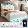 A modern bed with LED lighting in the headboard and base, shown in a bedroom setting with decorative elements. Podgląd zdjęcia produktu