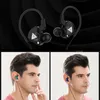A collage showing a pair of black in-ear headphones with a white logo, and two close-up shots of men wearing green and blue versions of the headphones. Produktbild-Vorschau