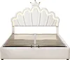 A white bed frame with a crown-shaped headboard featuring LED lighting. Náhled obrázku produktu