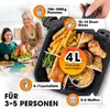 A collage showing a kitchen scene with two women preparing food and an air fryer filled with various food items. Produktbild-Vorschau