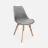 A single gray chair with wooden legs on a light gray background. Produktbild-Vorschau
