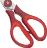 A close-up view of a pair of red kitchen scissors. Produktbild-Vorschau